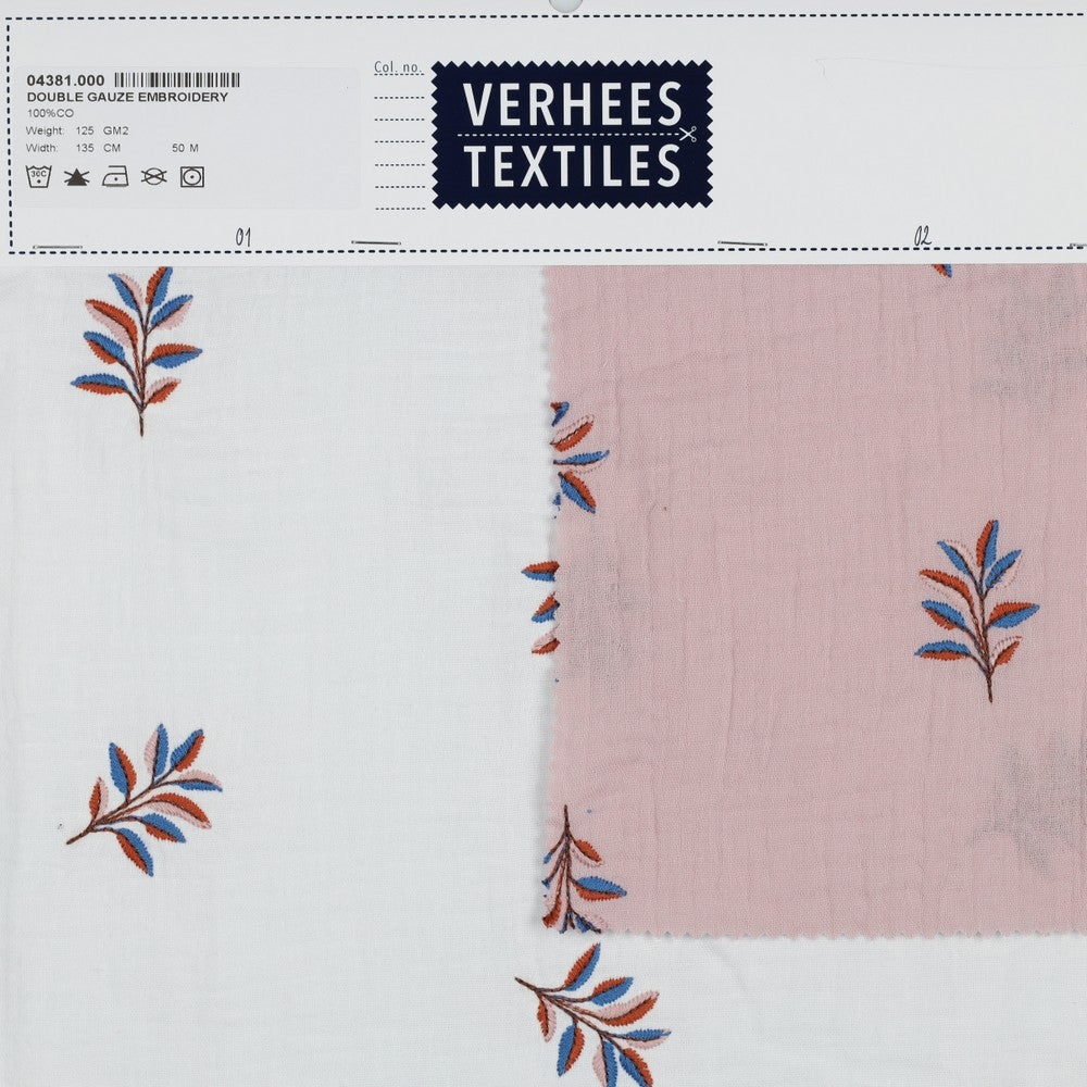 Musselin bestickt mit Blättern - lila