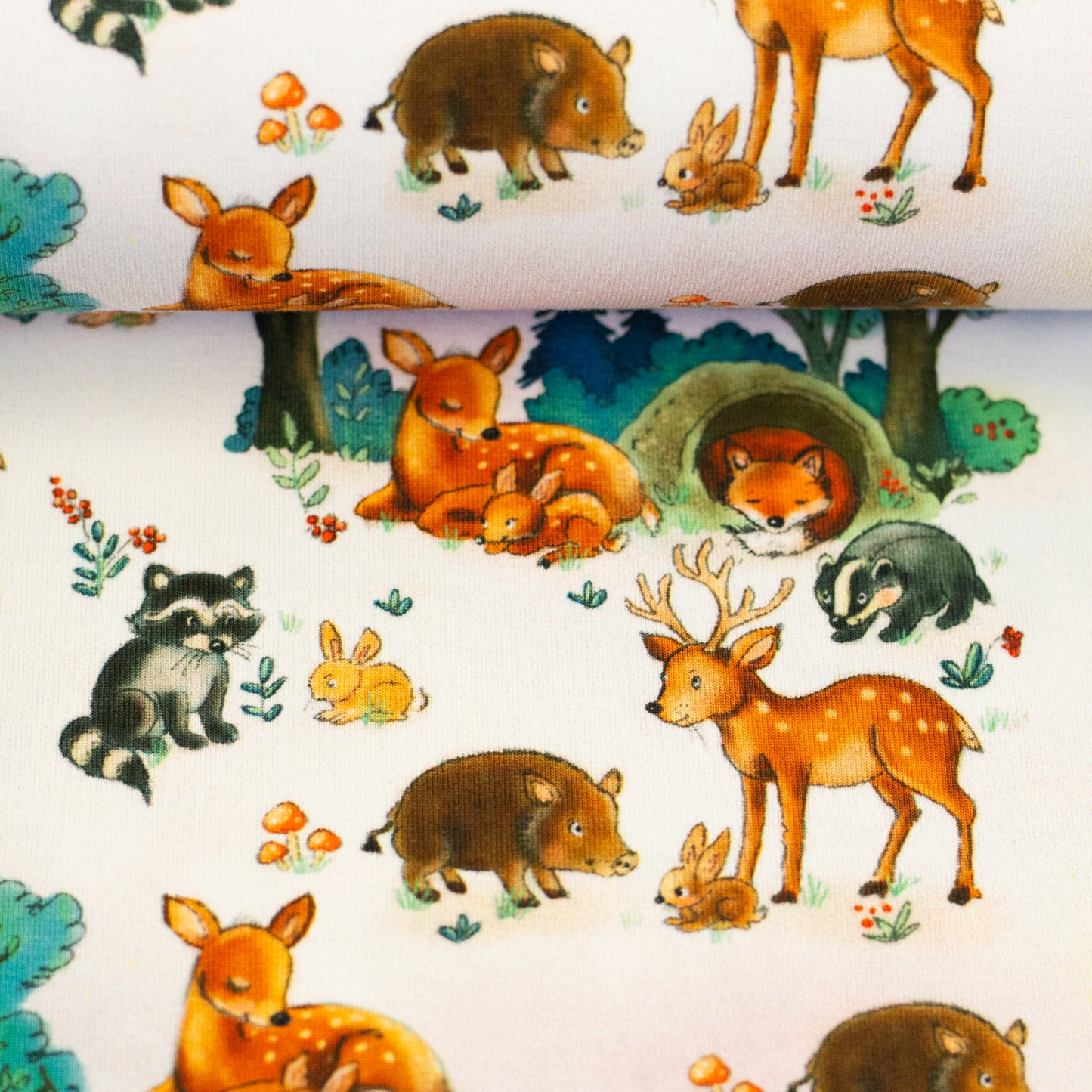 Baumwolljersey "Forest Animals- Waldtiere"- hellbeige