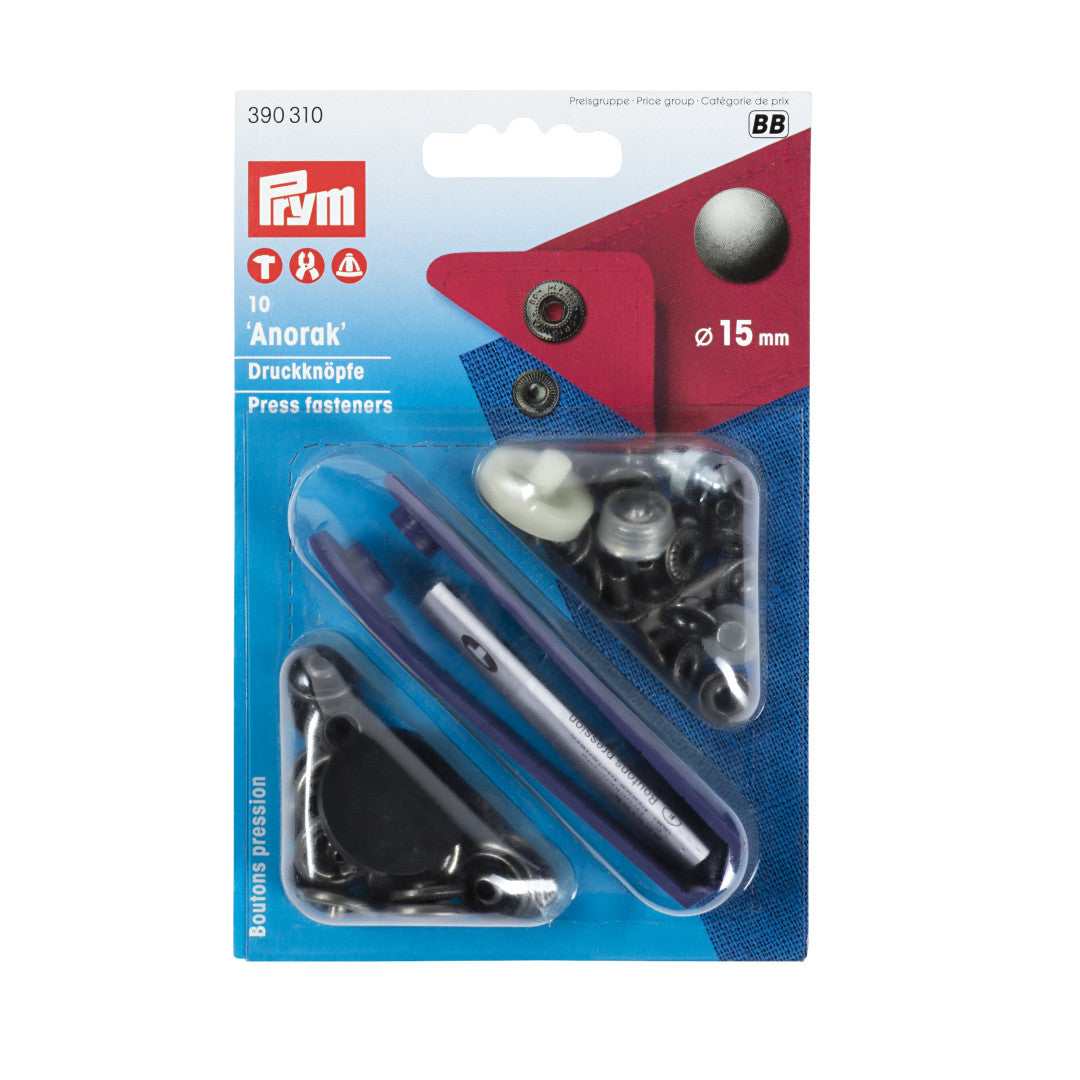 Nähfrei-Druckknopf Anorak, 15mm, alteisen