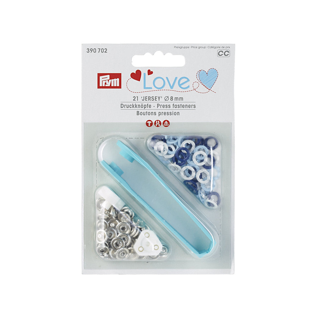 Druckknöpfe Jersey, Prym Love, 8mm, blau/hellblau/weiß