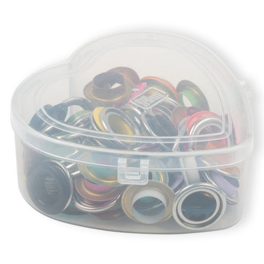 Ösen mit Scheiben, bunt, in Herzbox, 14 mm