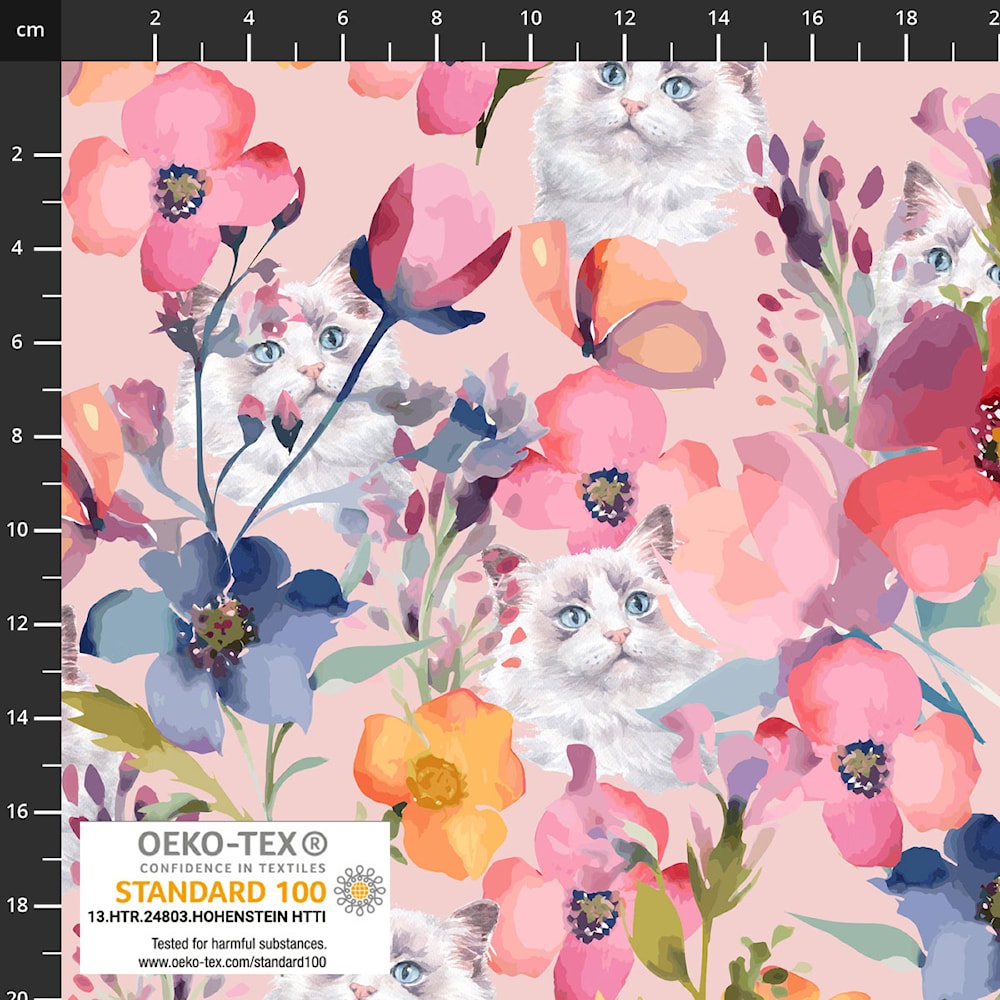 Baumwolljersey - AVALANA Katzen und Blumen