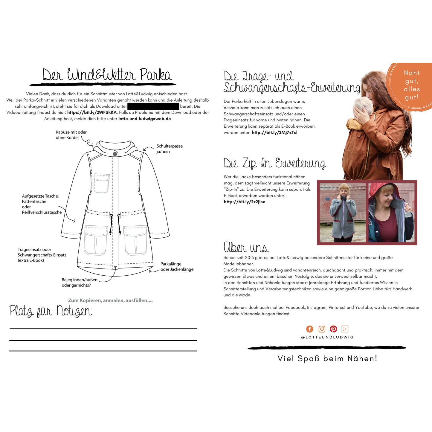 Papierschnittmuster "Mein Wind&Wetter Parka" Gr. 34 bis 48 -Lotte&Ludwig