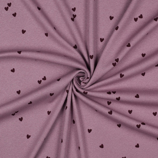 RIB JERSEY HEARTS - MAUVE