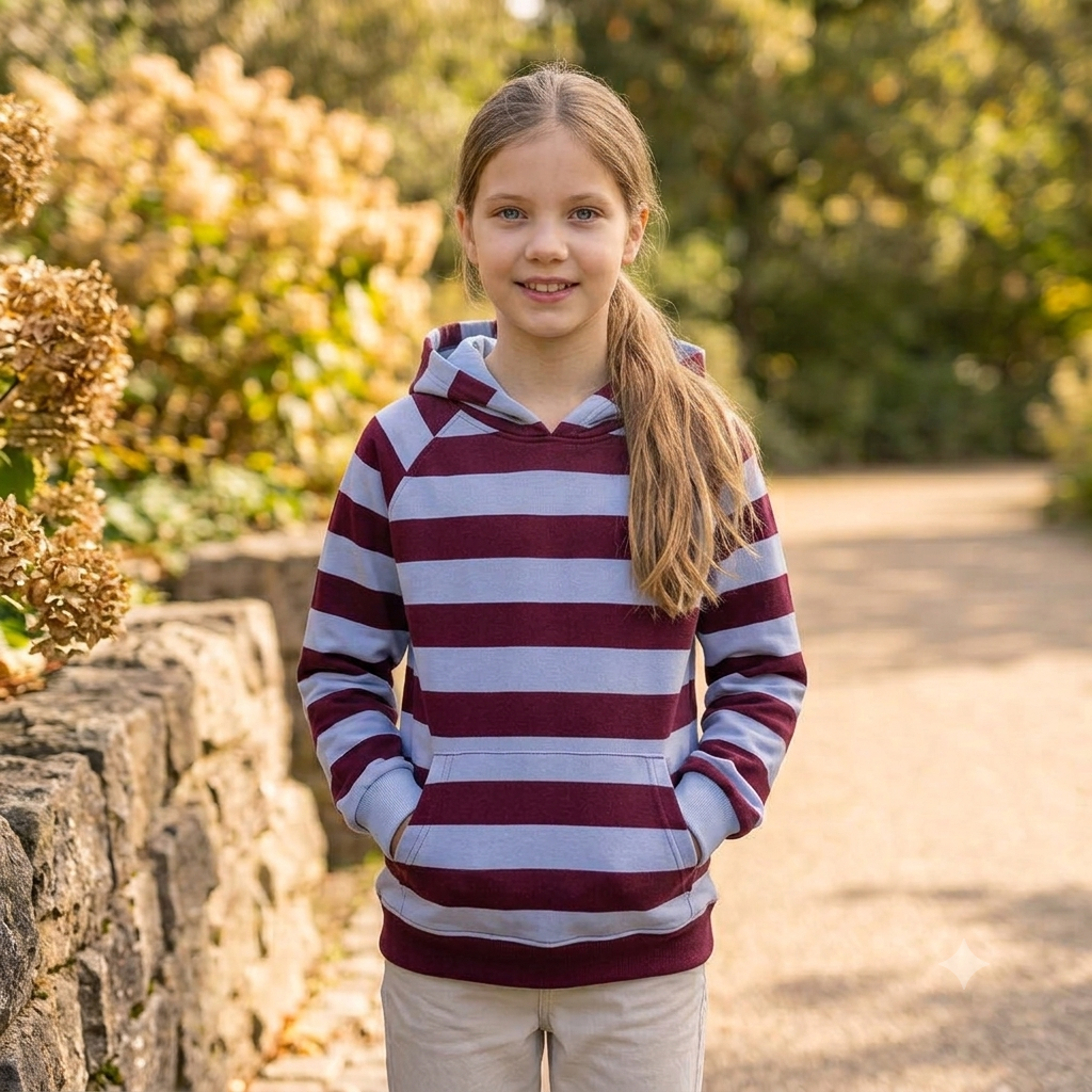Blockstreifen Soft Sweat aus 95 % Baumwolle und 5 % Elasthan in modernen Farbkombinationen – ideal für Hoodies, Sweatshirts und bequeme Freizeitmode.