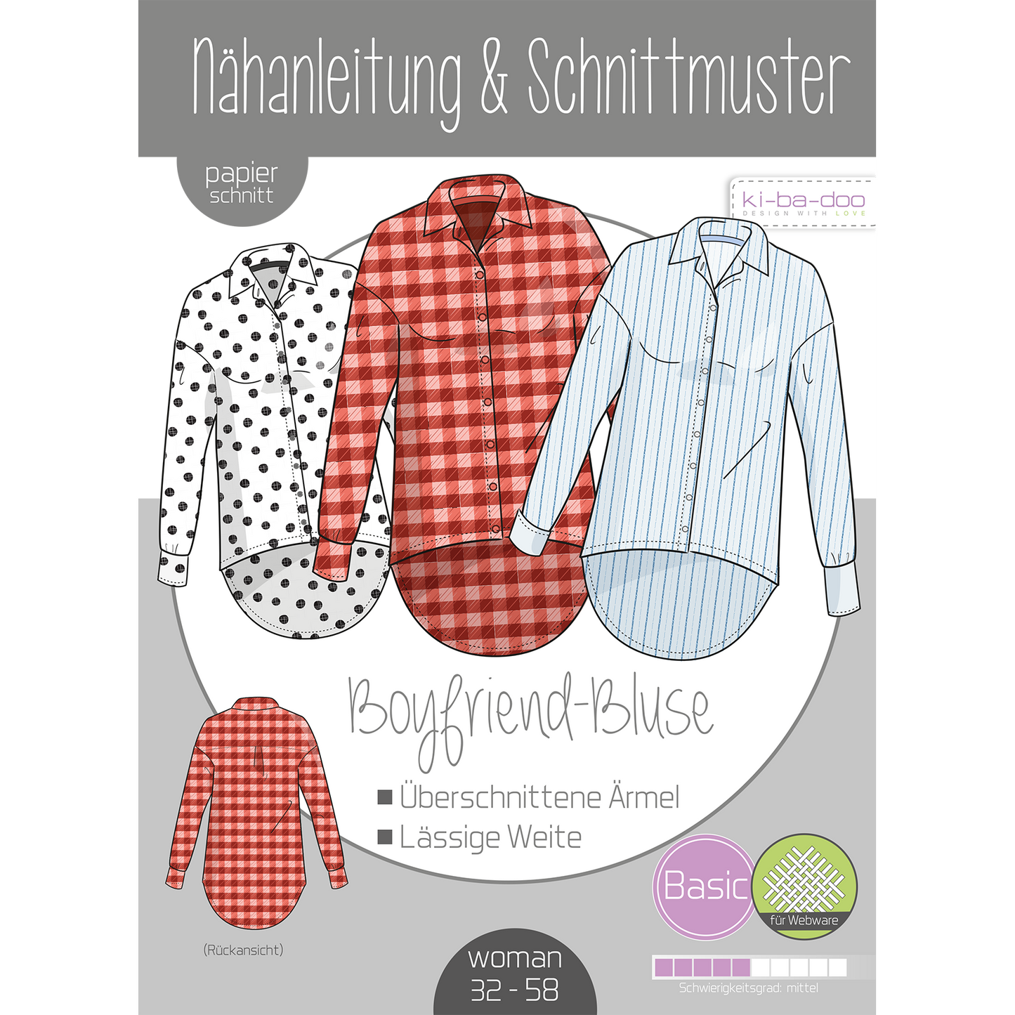 Papierschnitt Boyfriend Bluse | Größe 32-58