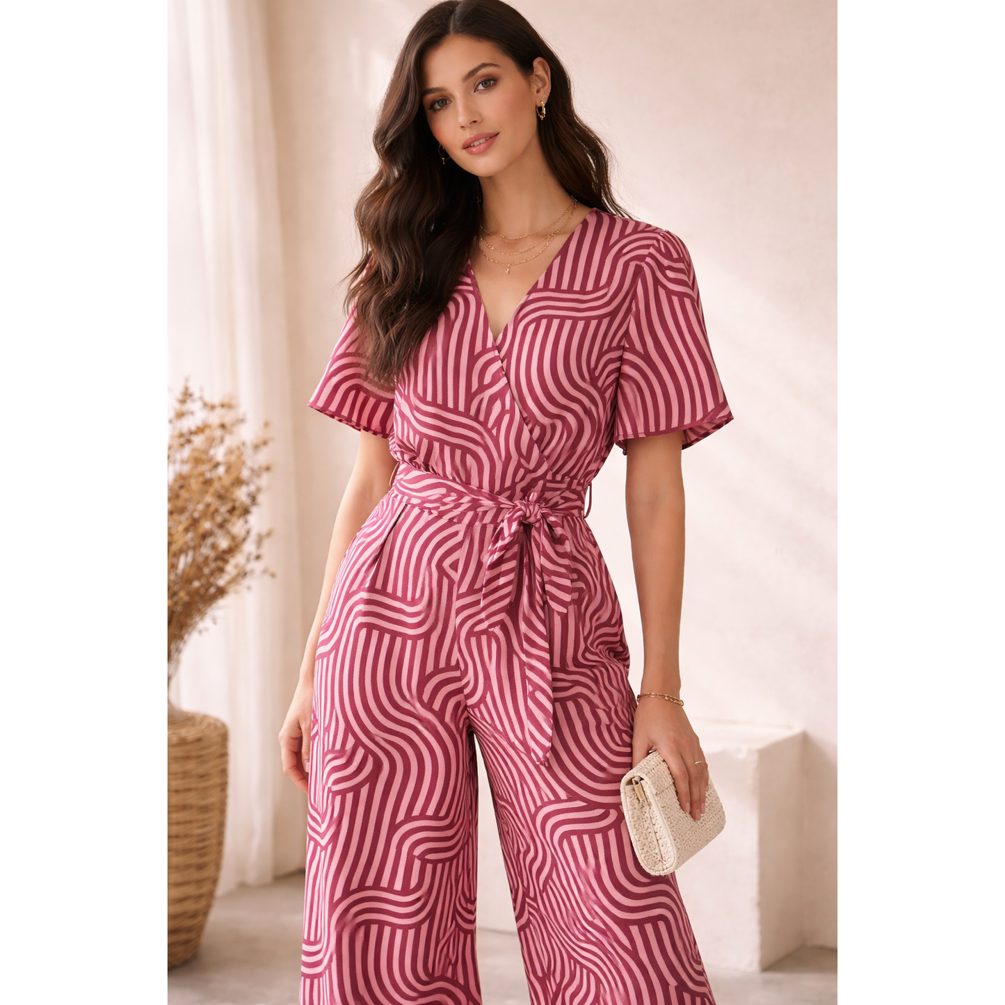 Fließender Viskose Twill Stoff ZIGGY ROUGE von mind the MAKER mit grafischem Linienmuster in Rosé und Bordeaux für Kleider, Blusen und Jumpsuits