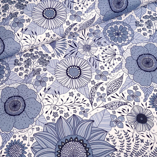 Bio-Baumwolljersey Sommerblumen Grau-Blau – Stoffonkel Susalabim