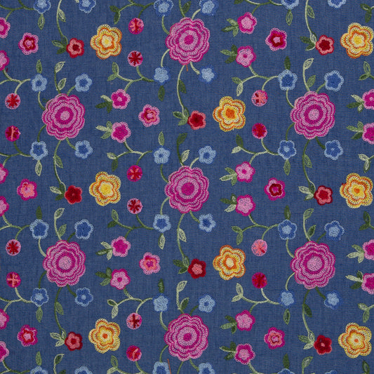 Baumwoll/Viscosewebware "Jasmin" mit bestickten Blumen - Swafing