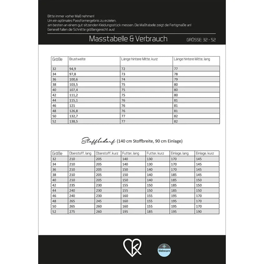 Papierschnitt Blazer Olivia | Größe 32-52