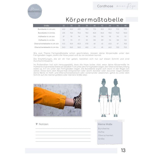 Riga- Cordhose - Papierschnittmuster Gr. 32-48