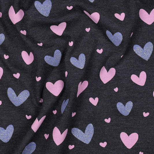 Jersey „Glitzerherzen“ – Herzen auf navy Melange