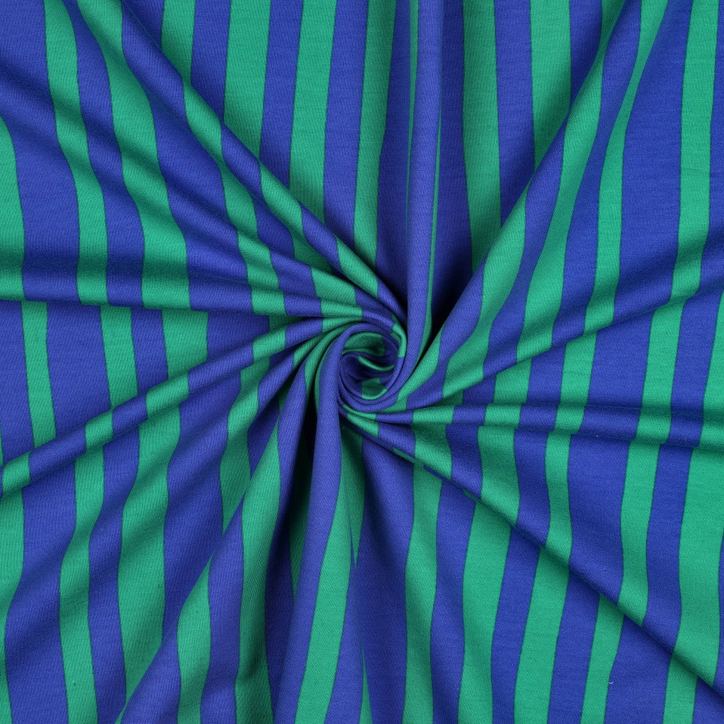 French Terry Jennifer Bourbon Streifen Blau/Grün GOTS