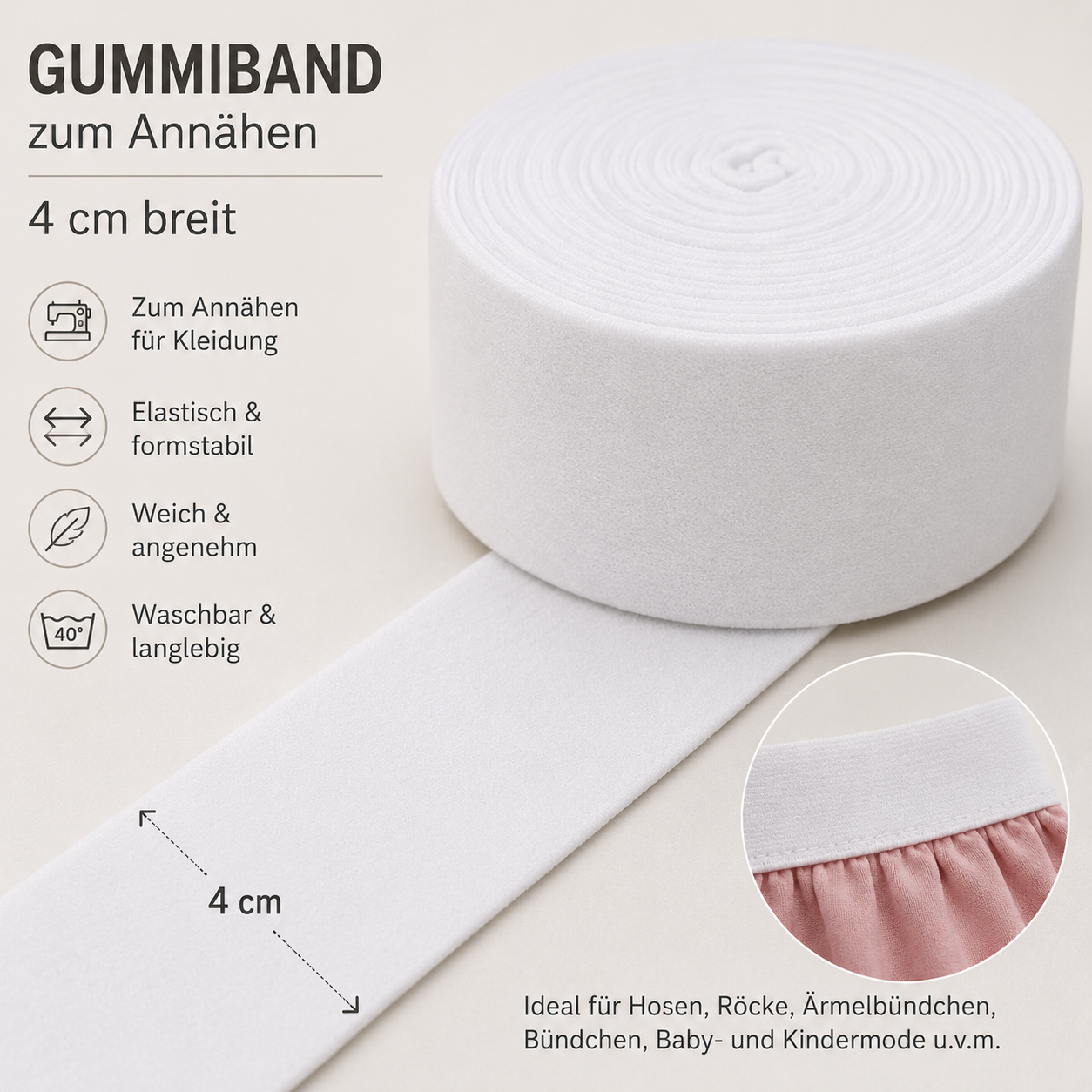 Gummiband weich farbig 40mm