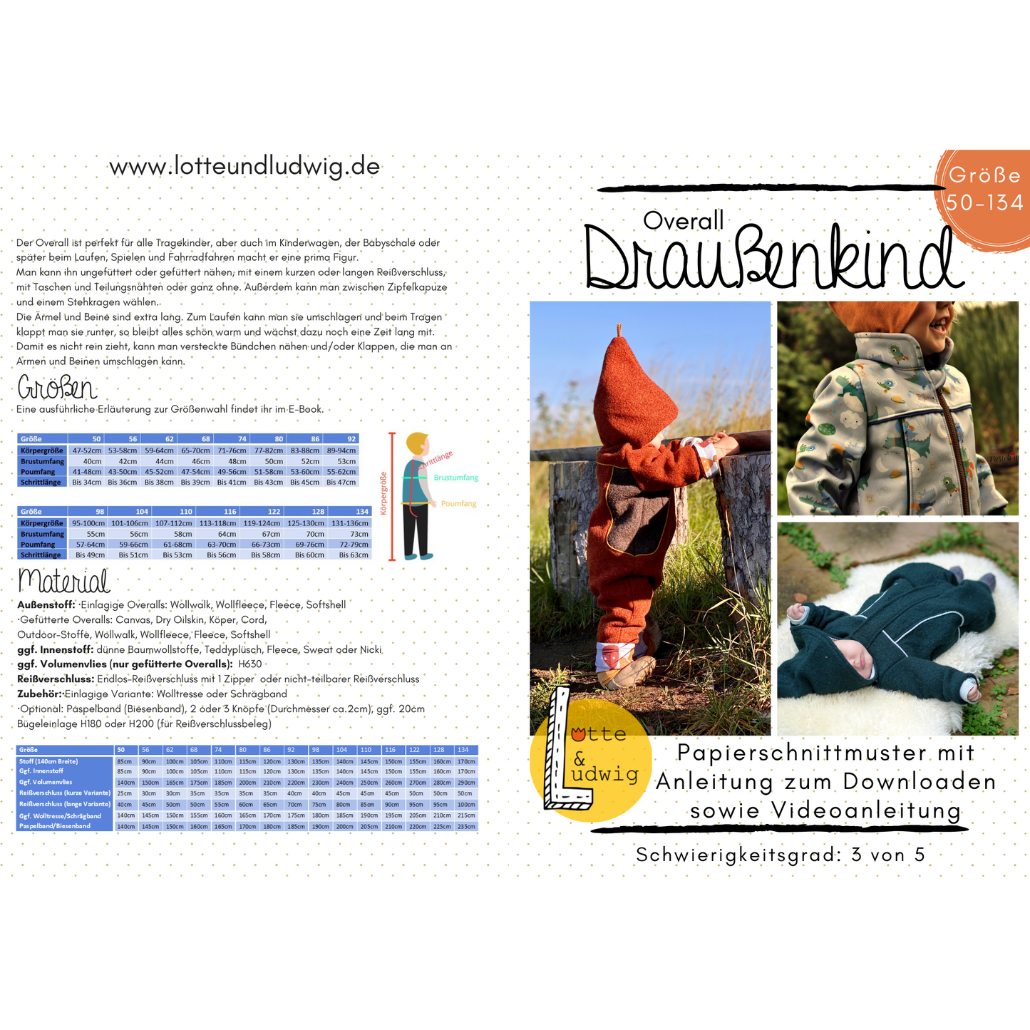 Papierschnittmuster Kinder Overall Draußenkind von Lotte und Ludwig für Outdoor und Alltag