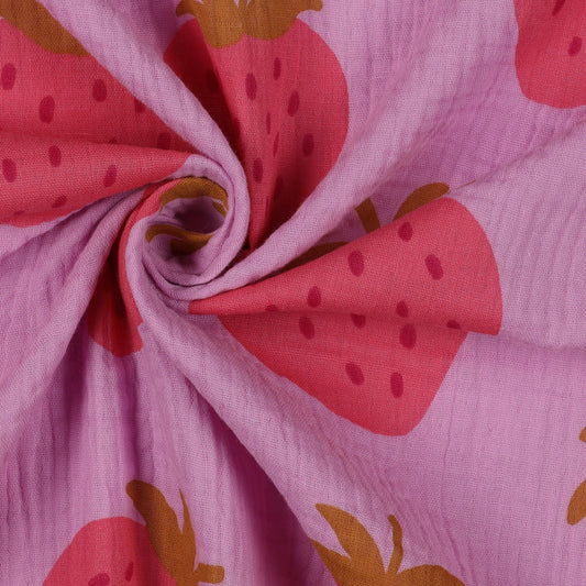 Musselin  Erdbeeren -Pink