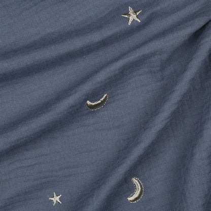 Musselin "Stickerei Moind & Sterne" auf jeansblau