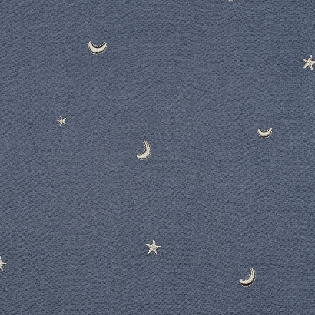 Musselin "Stickerei Moind & Sterne" auf jeansblau