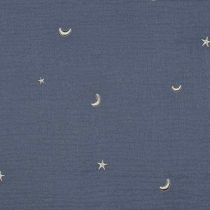 Musselin "Stickerei Moind & Sterne" auf jeansblau