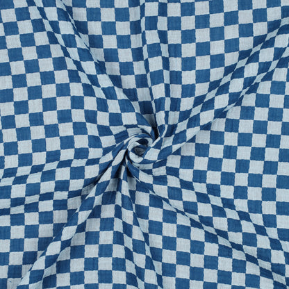 Musselin  doppelseitig Karos - blau