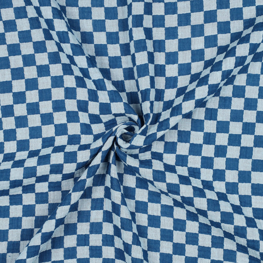 Musselin  doppelseitig Karos - blau