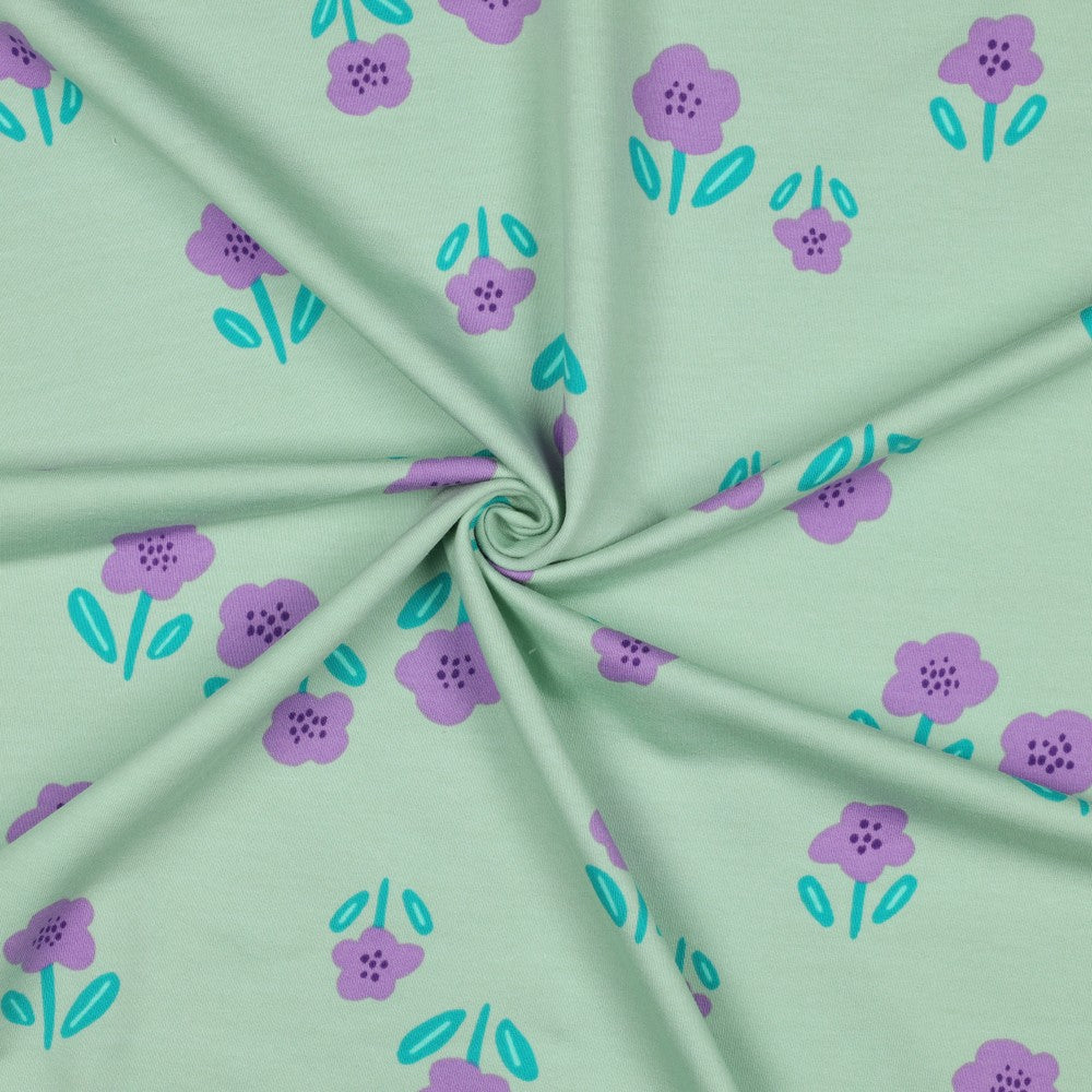 French Terry Blumen Mint – Sommersweat mit Blütenprint