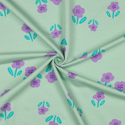French Terry Blumen Mint – Sommersweat mit Blütenprint