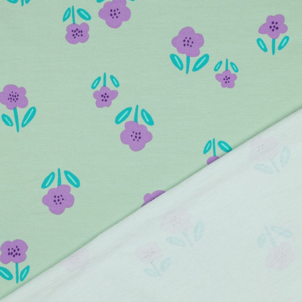 French Terry Blumen Mint – Sommersweat mit Blütenprint