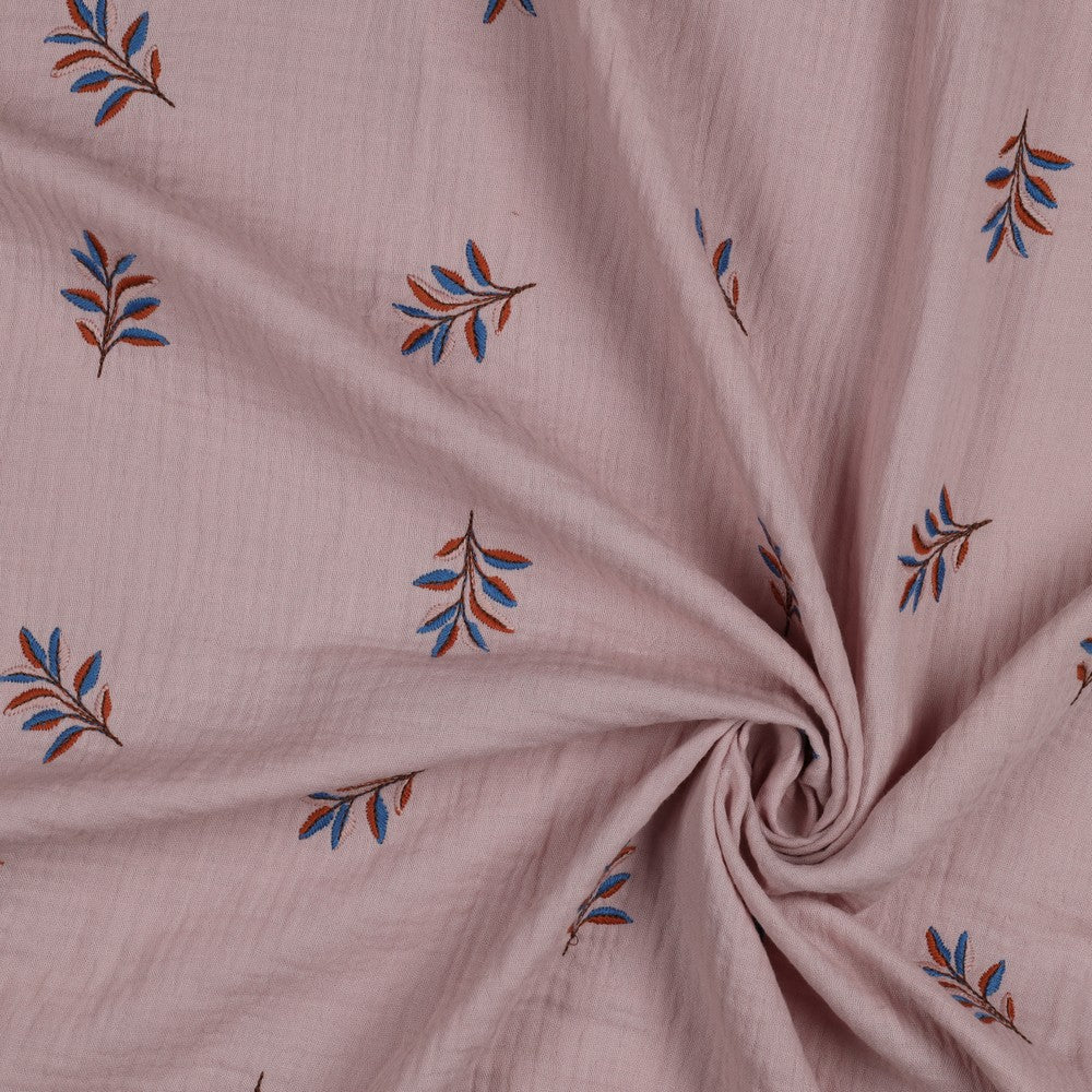 Musselin  bestickt mit  Blättern - lila