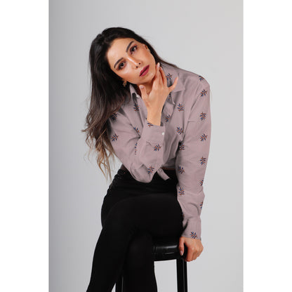 Musselin  bestickt mit  Blättern - lila