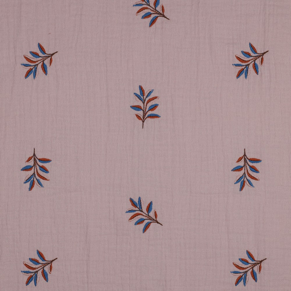 Musselin  bestickt mit  Blättern - lila