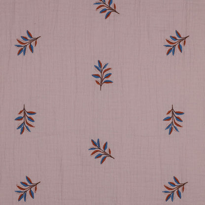 Musselin  bestickt mit  Blättern - lila