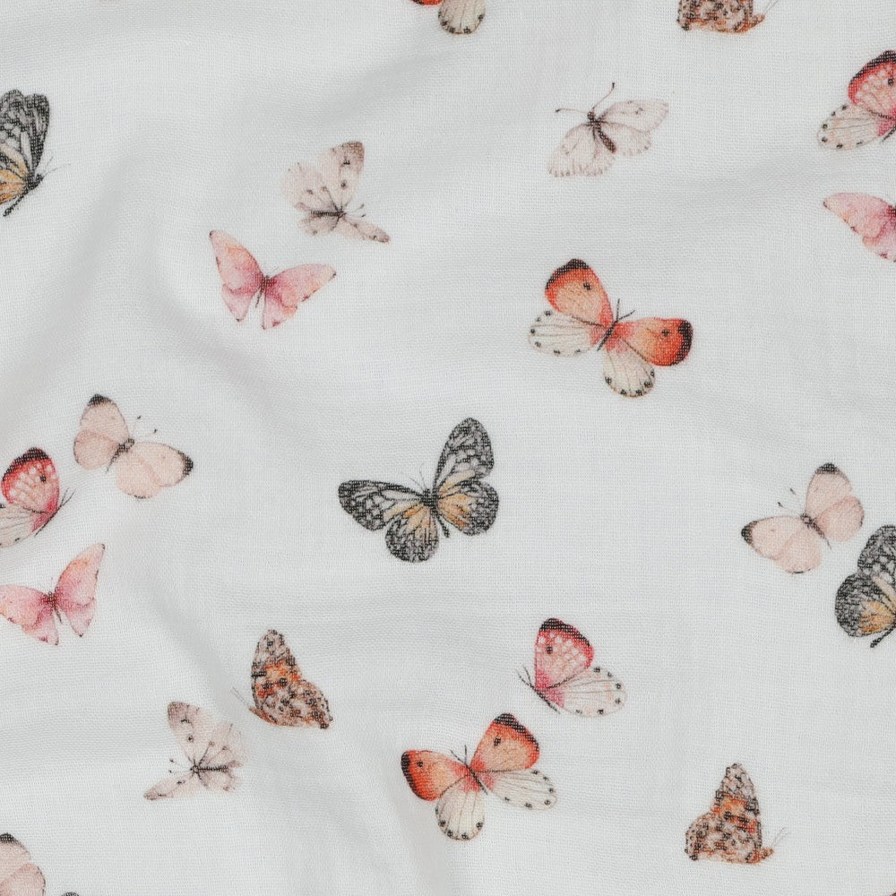Musselin digitaldruck  Schmetterlinge - weiß