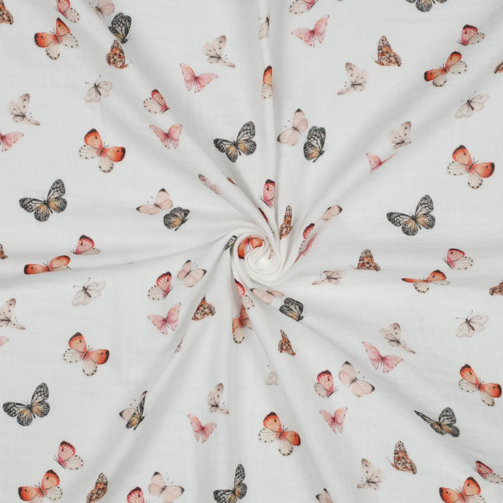 Musselin digitaldruck  Schmetterlinge - weiß