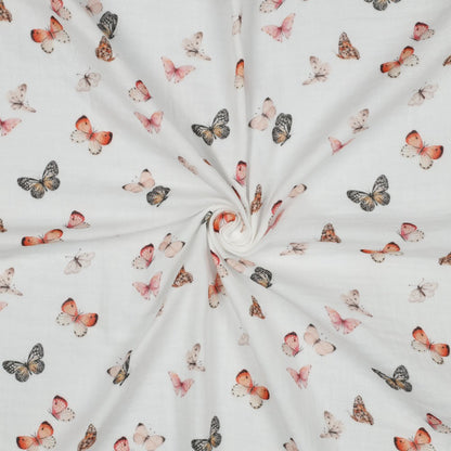 Musselin digitaldruck  Schmetterlinge - weiß