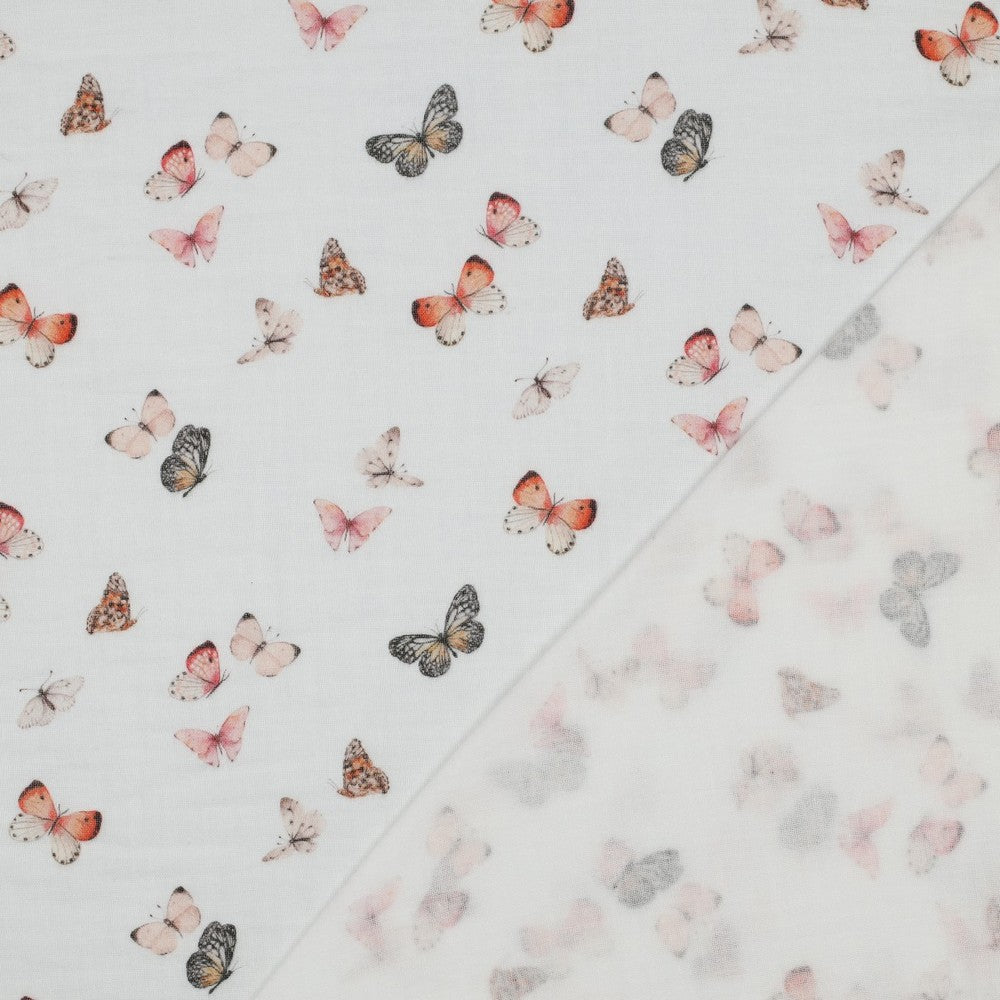 Musselin digitaldruck  Schmetterlinge - weiß