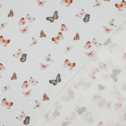 Musselin digitaldruck  Schmetterlinge - weiß