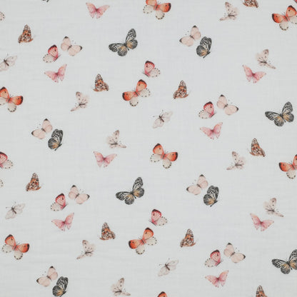 Musselin digitaldruck  Schmetterlinge - weiß