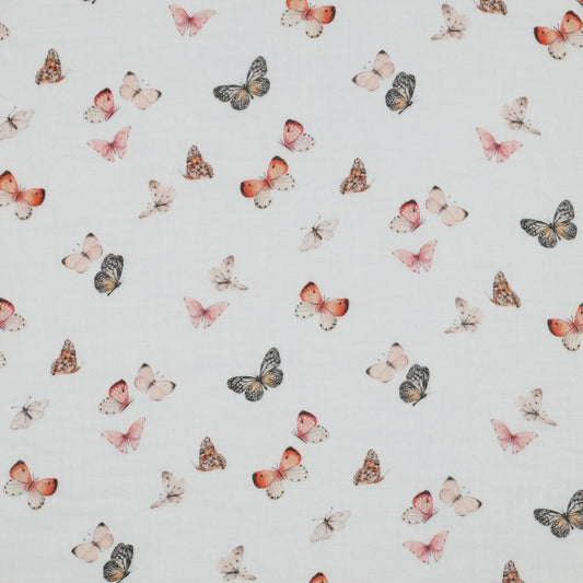 Musselin digitaldruck  Schmetterlinge - weiß