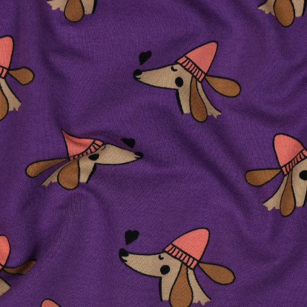 FRENCH TERRY DOGS AND HEARTS - Purple