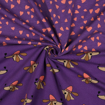 FRENCH TERRY DOGS AND HEARTS - Purple