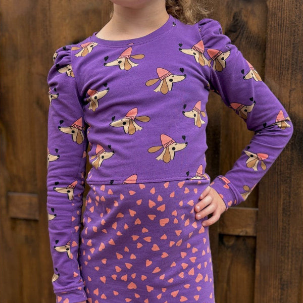 FRENCH TERRY DOGS AND HEARTS - Purple