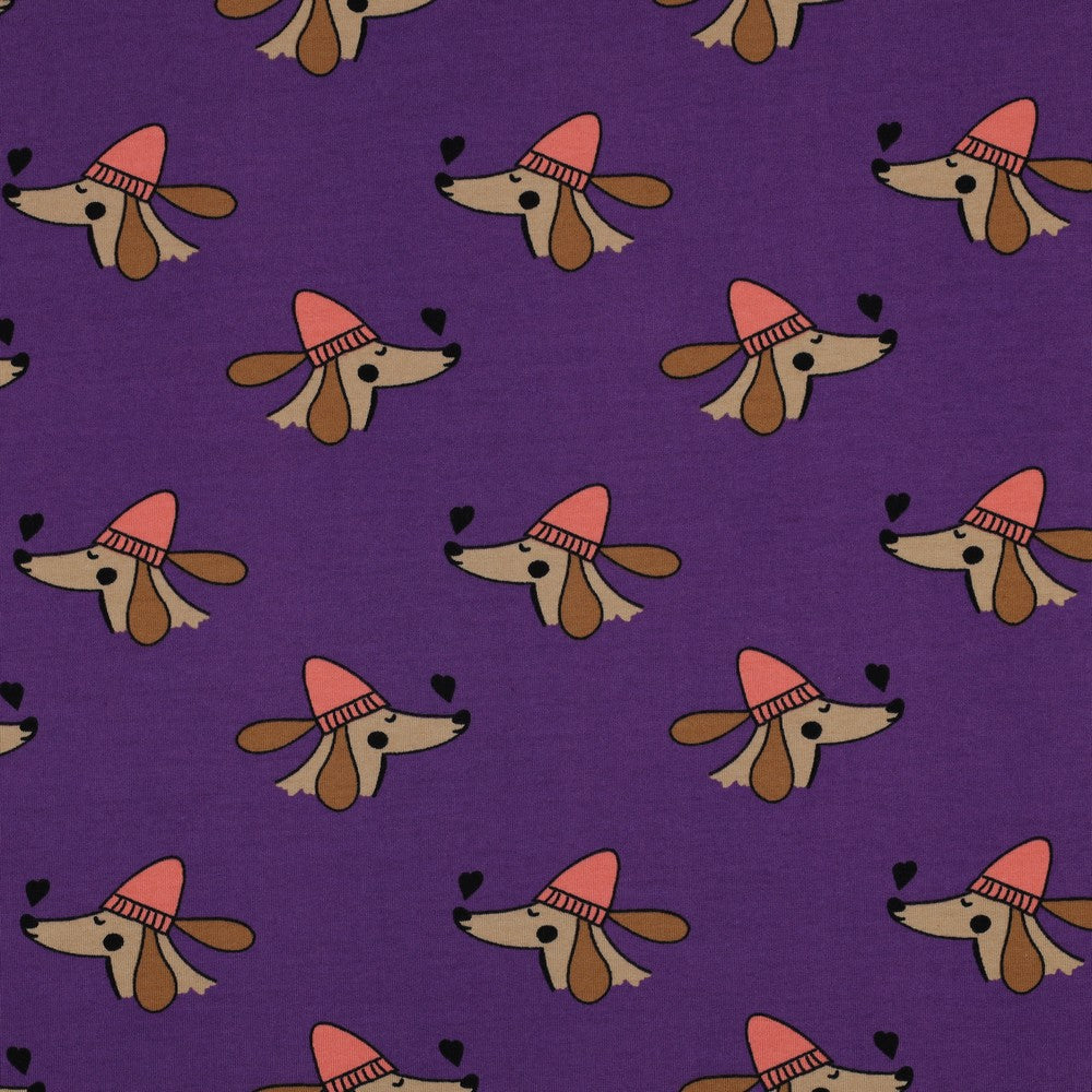 FRENCH TERRY DOGS AND HEARTS - Purple