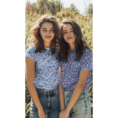 Baumwolljersey Blumen Blau-Weiß – weich & elastisch