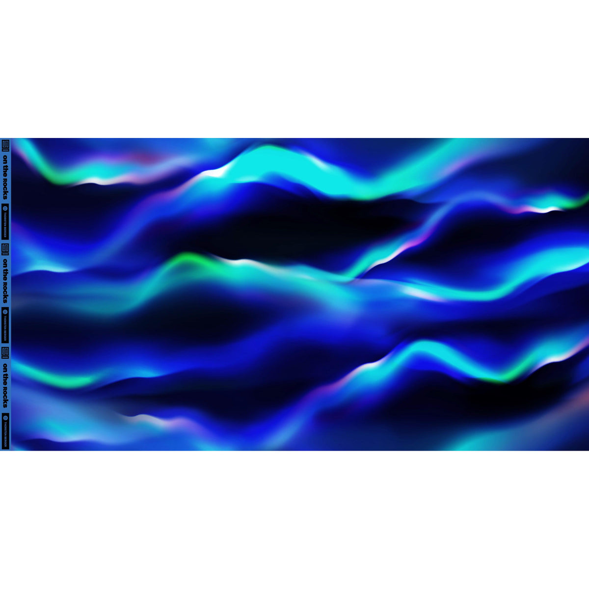 Blauer Swafing Softsweat On The Rocks by Thorsten Berger mit abstraktem Polarlicht-Muster in Blau, Türkis, Grün und Violett