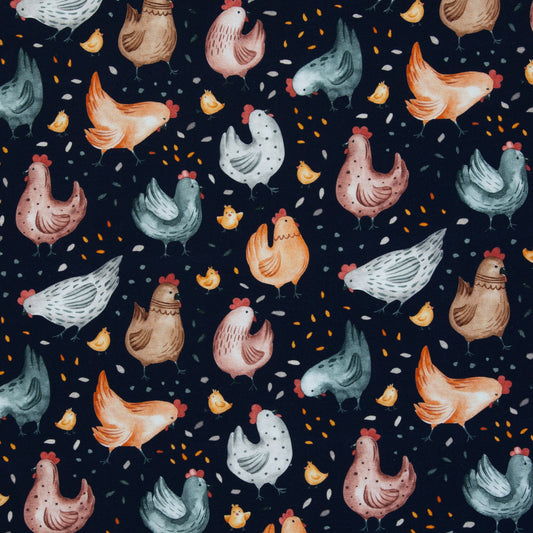 Baumwolljersey "Chicken by Hip Som Hap-blau" Swafing