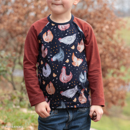 Baumwolljersey "Chicken by Hip Som Hap-blau" Swafing