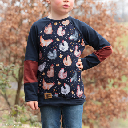 Baumwolljersey "Chicken by Hip Som Hap-blau" Swafing