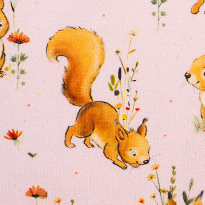 Baumwolljersey "Forest Animals Eichhörnchen" hellrosa