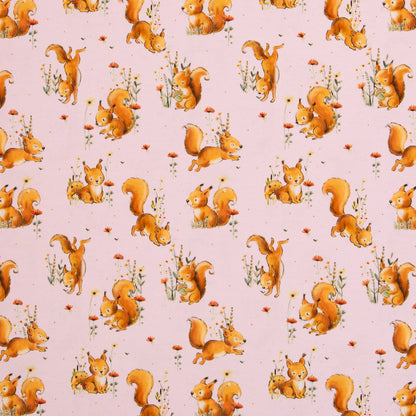 Baumwolljersey "Forest Animals Eichhörnchen" hellrosa